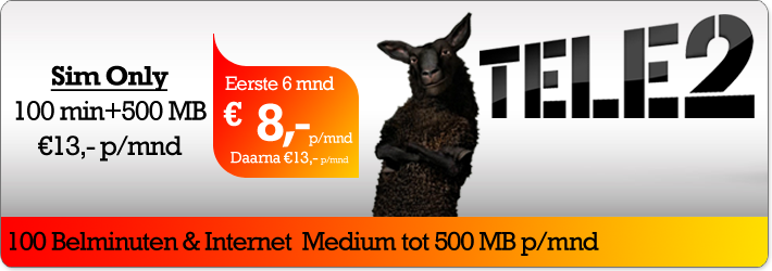 [Tele2 simonly 100 + internet medium voor €13 per maand]